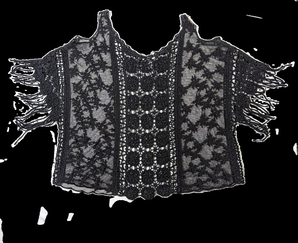 Mudd Black Crochet Top with Fringe One Size